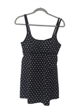 Beach Belle Swimsuit Size 12 Black White Built in Bra Waist Polka Dots Skirt