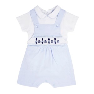 Magnifique Bebe Garcon Coton Bleu A Smocks Salopette Set Jouet Soilder Broderie Ebay