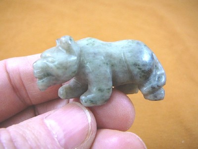 (Y-PANT-568) Green jasper PANTHER stone LEOPARD big wild cat GEMSTONE carving