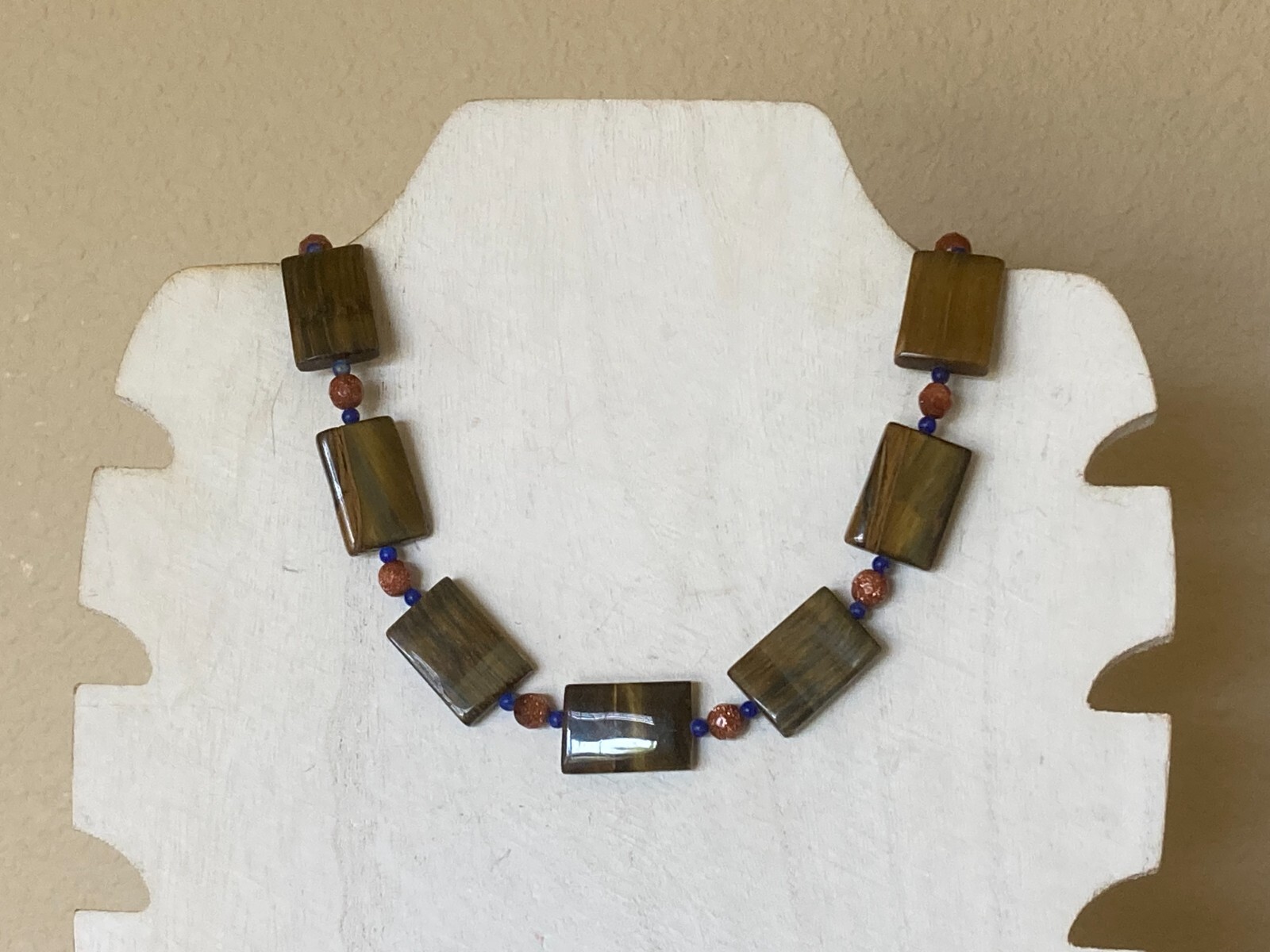 Vintage Rectangular Tiger's Eye Bead Necklace - 1… - image 4