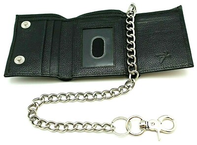 Men's Biker Trifold Chain Wallet - Rustic Brown Crazy Horse Leather, RFID Safe, With Security Chain