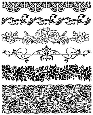 Really Great Stencils, Floral Borders 2 Stencil, 8''x 9..75'',  Old Lace, Flowers