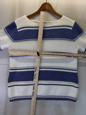 Field Gear Women's SZ S 100% Cotton Blue/Yellow/White Knit Sweater