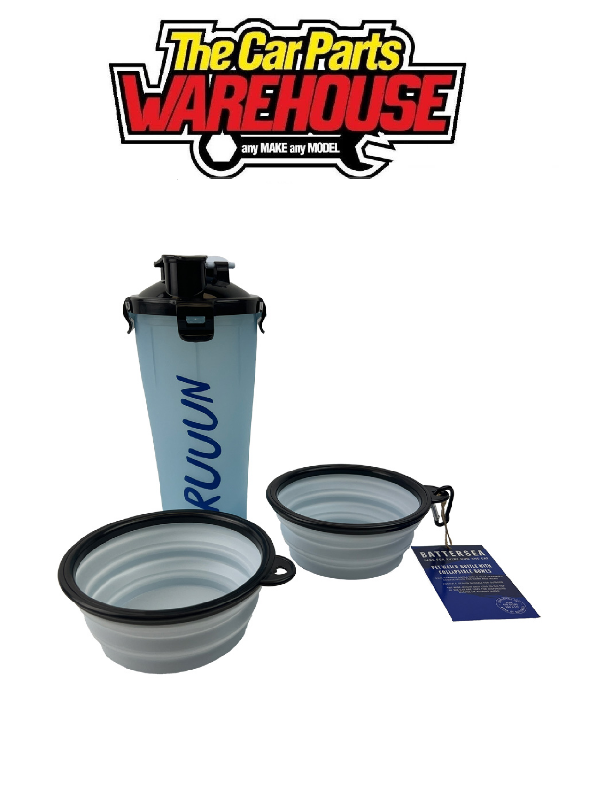 Dog Food Water Bottle Portable / travel Dual Chamber With 2x Collapsible Bowls
