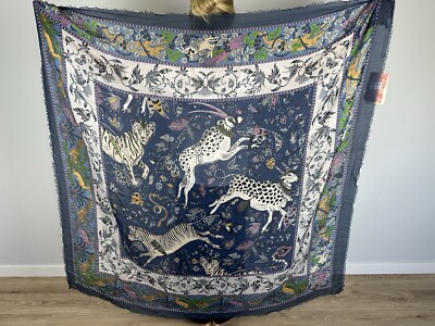 MALA ALISHA Scarf Shawl Multicolor Rare Large Modal Silk Tiger Wrap Animals