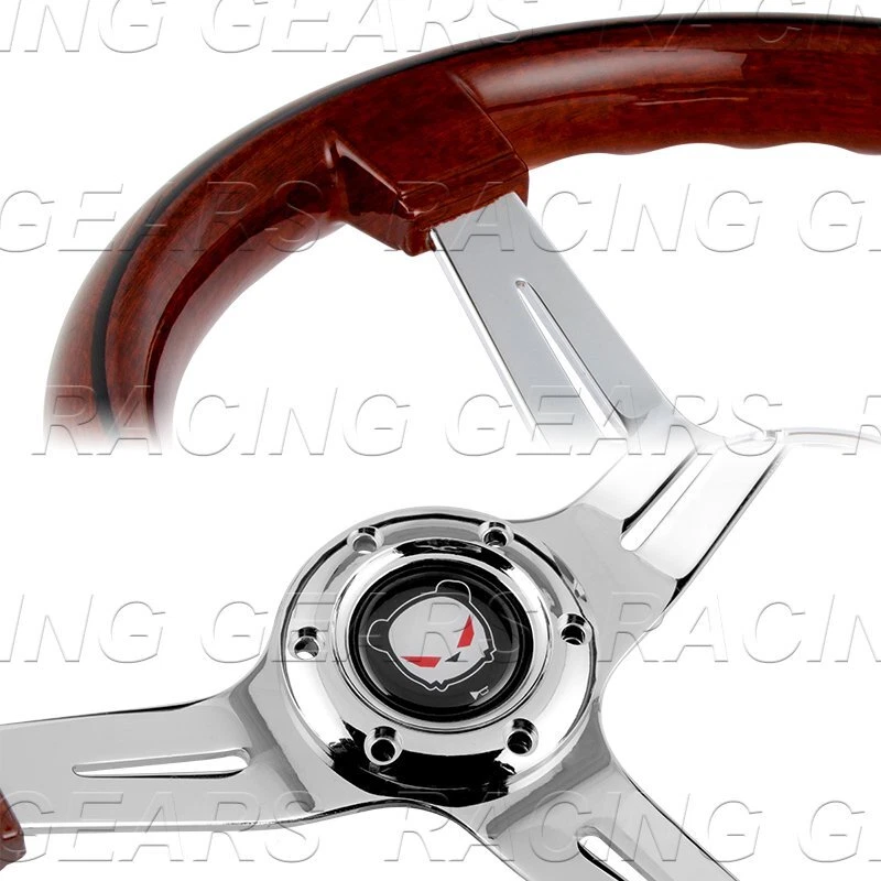 UNIVERSAL 350MM CLASE 14" EMPUÑADURA MADERA OSCURA 6 ORIFICIOS CROMO VOLANTE 3 RADIOS Foto 2 de 3