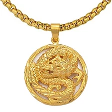 18k Gold Filled Bold Dragon Pendant With Link Chain Necklace D772