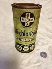 Vintage Antique Advertising TIN Merck & Co Inc Di-chloricide Moth Crystals