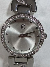 Charming Charlie Silver Tone Dial Round Crystal Accent Case Hinge Band Watch