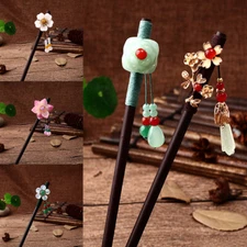 Chinese Style Wooden Chopsticks Rhinestone Hair Stick Hair Chignon Hairpin Pin