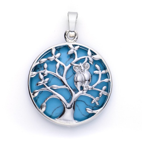 Edelsteinanhänger Chakra Kristall Silberfarben Schmuck Eule Lebensbaum DIY Reiki - Bild 5 von 12