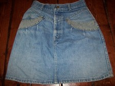 Vintage Chic Womens Blue Jean Skirt SUNSET BLUE Zipper in front BUTTON Size 7