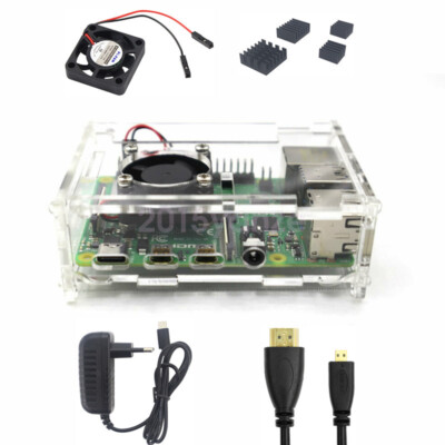 New Case 5V 3A Power Adapter Micro HDMI Cable Fan Heat Sinks for Raspberry Pi 4