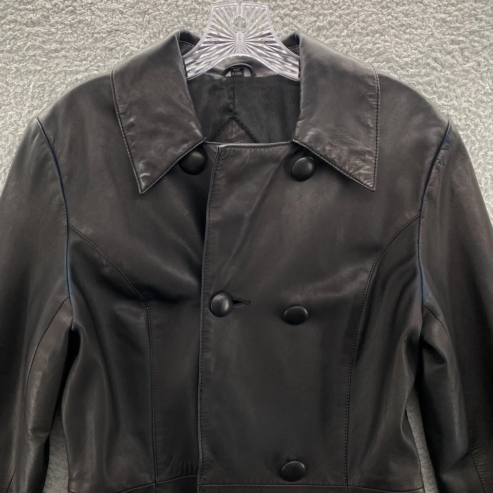 Michael Hoban North Beach Leather Jacket Womens 6 Black Long Sleeve Pea Coat - Image 2 of 4