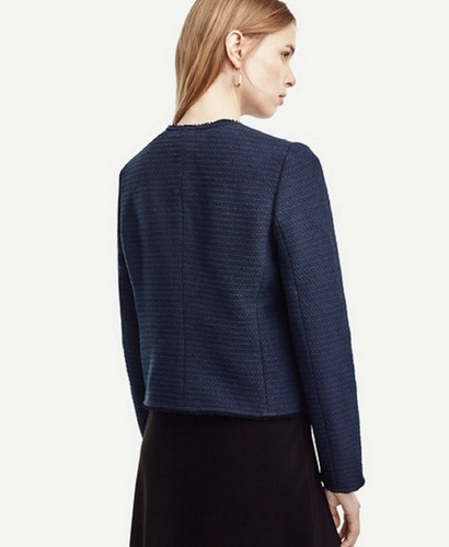 Ann Taylor Timeless Open Front Long Sleeves Tweed Jacket in Blue Size S nwt - Picture 4 of 4