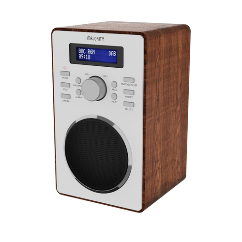 Majority Barton DAB + FM Radio Dual Alarm & Sleeper Timer Headphone Jack Walnut - Picture 2 of 11