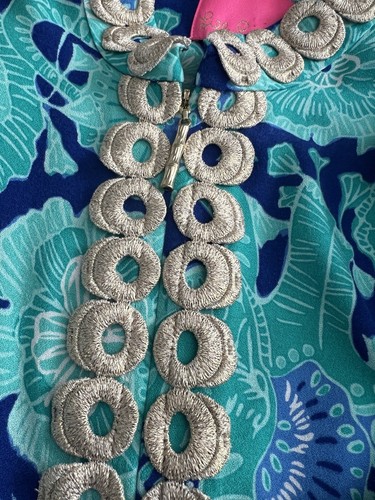 Lilly Pulitzer Tropical Print Tunic Zipper Dress Blue & Gold - Sz 6 - Picture 8 of 9