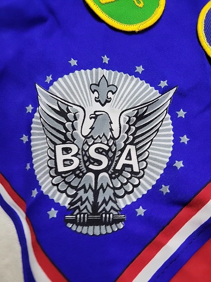 Vintage Boy Scouts Of America 2 Neckerchiefs Bandana & 12 Patches, Metal Clip - Image 2 of 4