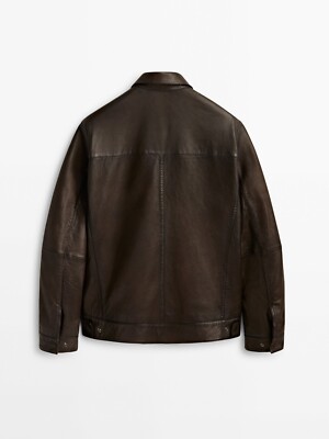 New Massimo Dutti Men Tumbled Leather Jacket 3302/222 Brown M