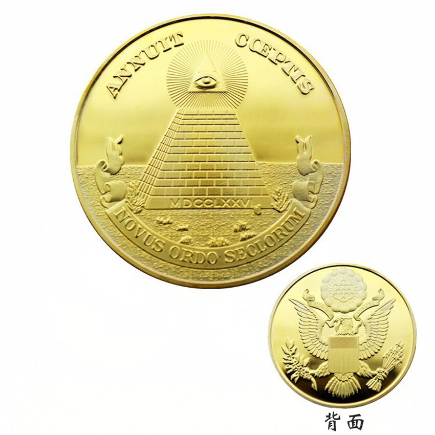 Commemorative Gift Masonic Coin Plated Gold US Dollar Freemason Badge Eye USA