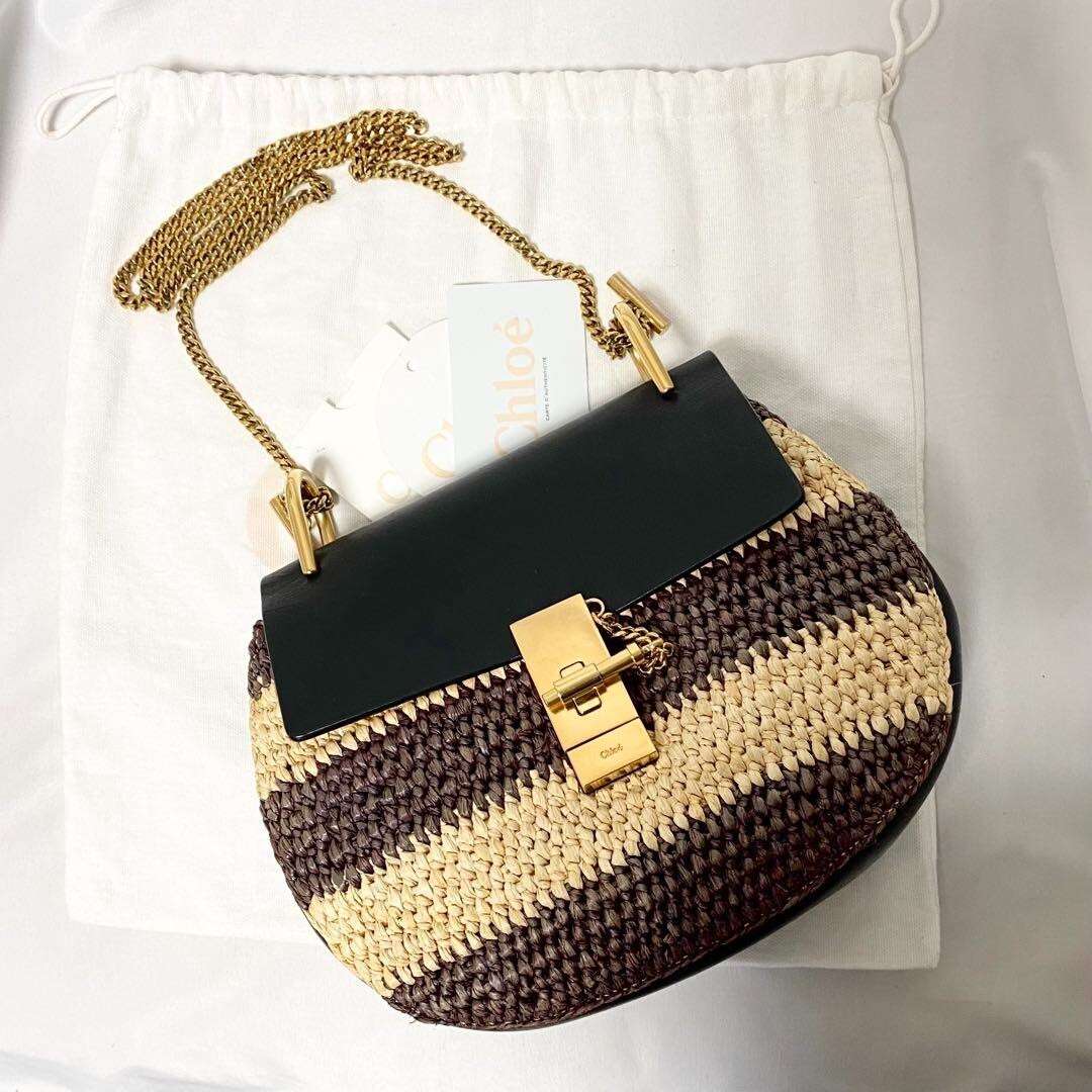 Chloe Black Drew Raffia Leather Chain Shoulder Bag used