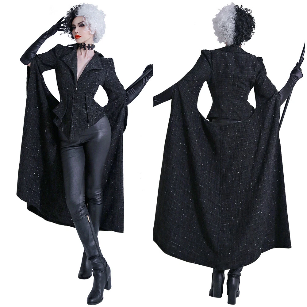 KITH Costume Cosplay Crudelia Cappotto Nero Abito Festa Carnevale Halloween