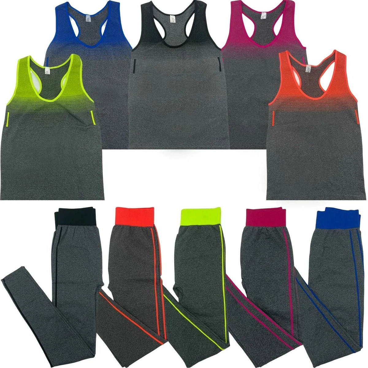 Ladies Gym Wear Womens Fitness Workout Sports Clothes Yoga Vest & Leggings  Set