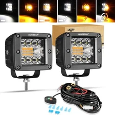 AUXBEAM 2pcs 3"inch Strobe Amber White LED Work Light Driving Pods Fog Offroad