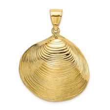 14K Yellow Gold Textured 2-D Large Clam Shell Charm Pendant