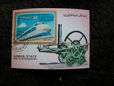 1 Block - AUTO, Oldtimer  Eisenbahn D-Zug . gets. aus Staat AJMAN