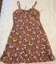 Wallflower Spaghetti Strap Light Brown Floral Mini Sundress Junior's Size L