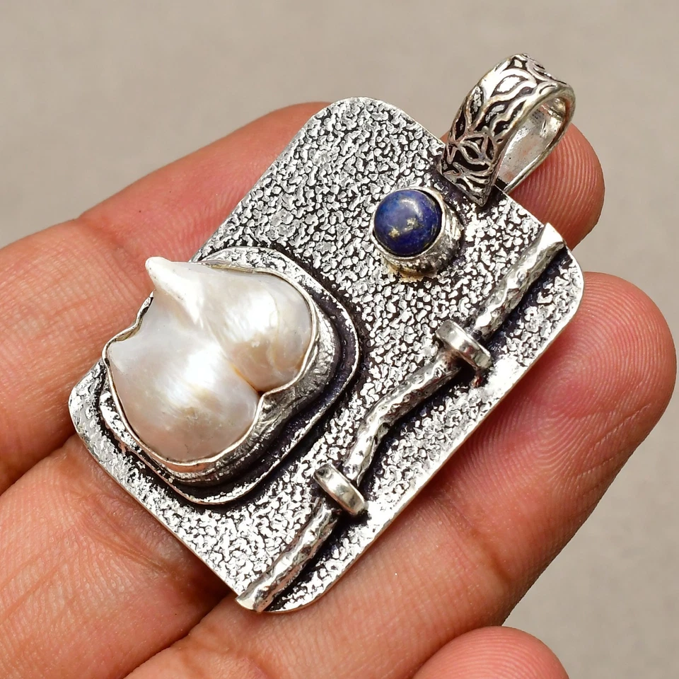 Perlmutt Edelstein 925 Sterlingsilber Handarbeit Schmuck Anhänger 1,69 Zoll - Bild 2 von 4