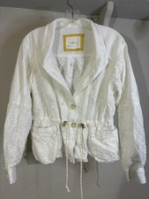 BY ANTHROPOLOGIE White Eyelet Lace Cotton Jacket M 
