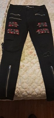 Hot Topic Super Skinny Hi Rise Denim Jeans Plaid, Size 11, Red and Black