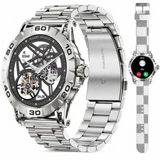 Smartwatch Herren Telefonfunktion Silber Edelstahl Fitnessuhr Pulsuhr Android