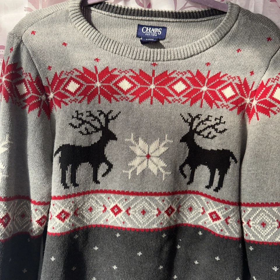 CHAPS Moose Christmas Sweater S Men’s Snowflake Winter Unisex’s - Image 2 of 4