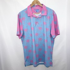 Chubbies Performance Polo Shirt L Electric Slide Pink Blue Palms Retro Resort