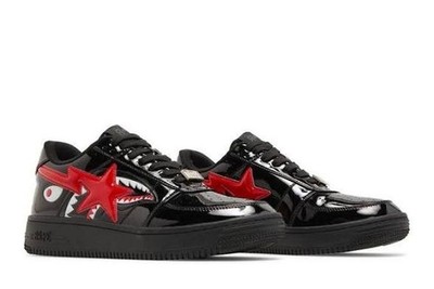 A Bathing Ape Bapesta Shark Face Black Red Patent Star Men's