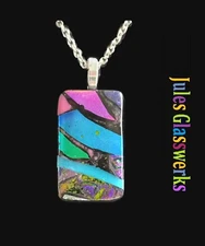 Hand Crafted  Dichroic Fused Glass Pendant Necklace W/ Chain #1671