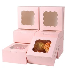 36 pcs 6x6x3 Inches Small Cake Box with Window, Bakery Pastry Cookie Boxes, M...
