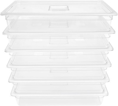 6 Pack Food Pans with Lids,Full Size 4in Deep Commercial Clear Square Freezer Fo