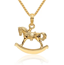 14K Solid Yellow Gold Rocking Horse Necklace