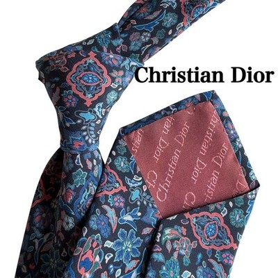 Dior Navy Blue Light Christian Floral Tie -USED-