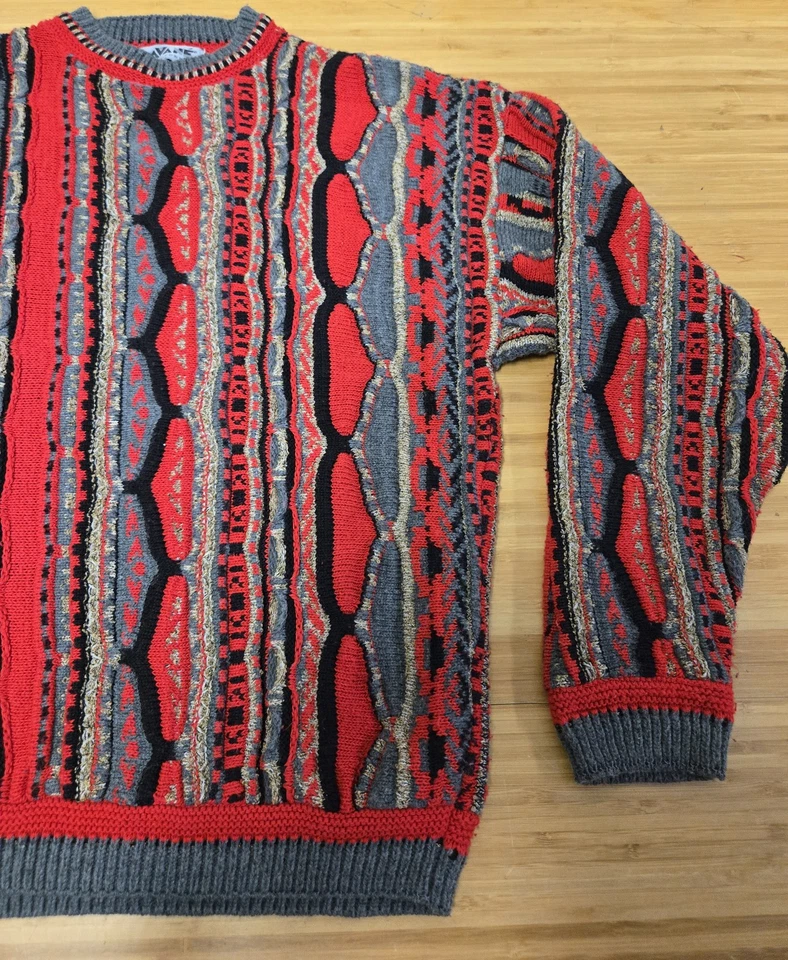 Suéter Vintage Lavane Para Hombre Grande Rojo Gris Negro Tejido Texturizado Estilo Coogi Años 90 Foto 2 de 4