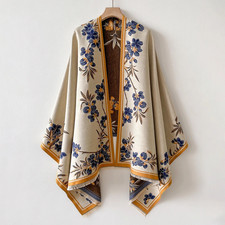 Women Imitation Cashmere Warm Shawl Ethnic Style Cloak Floral Print Scarf Wrap
