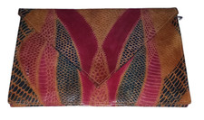 NWT Vintage 80s Patchwork Clutch Leather Suede Snakeskin Embossed Purse Boho