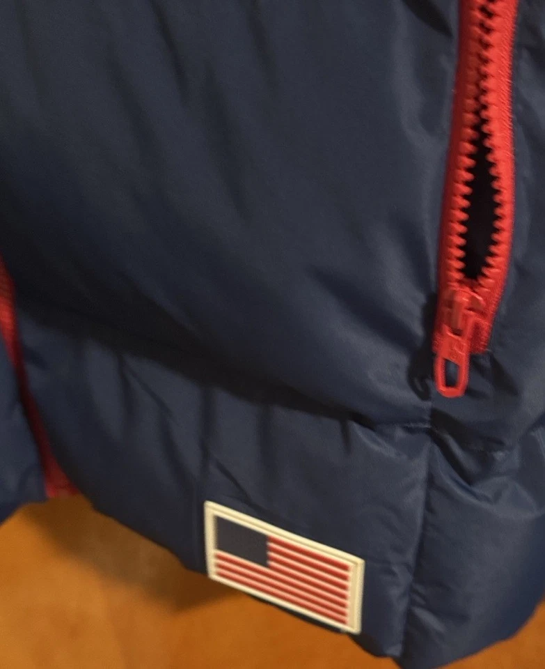 Spyder Puffer Jacket Mens Medium Zip Pocket Red White Blue - Image 4 of 4