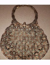Vintage RETRO Hand Crafted Wooden Bead Boho Hobo Handbag Made in KOREA