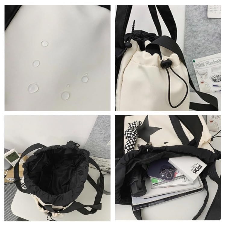 Y2K Aesthetic Crossbody Bag with Pendant Star Grunge Tote Bag Drawstring Buck...