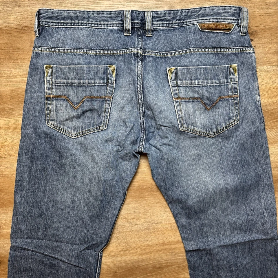 Jeans Diesel Hombres 36x34 Azul Safado Ajustado Pierna Recta Rasgado Rockstar Algodón Y2K Foto 4 de 4